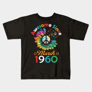 Funny Birthday Quote, Awesome Since March 1960, Retro Birthday Kids T-Shirt